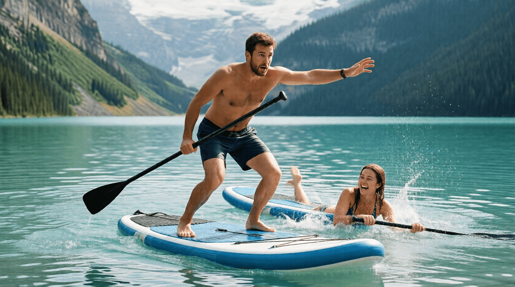 Im Urlaub haben wir zum ersten Mal Stand-up-Paddling ausprobiert und sind ständig ins Wasser gefallen.