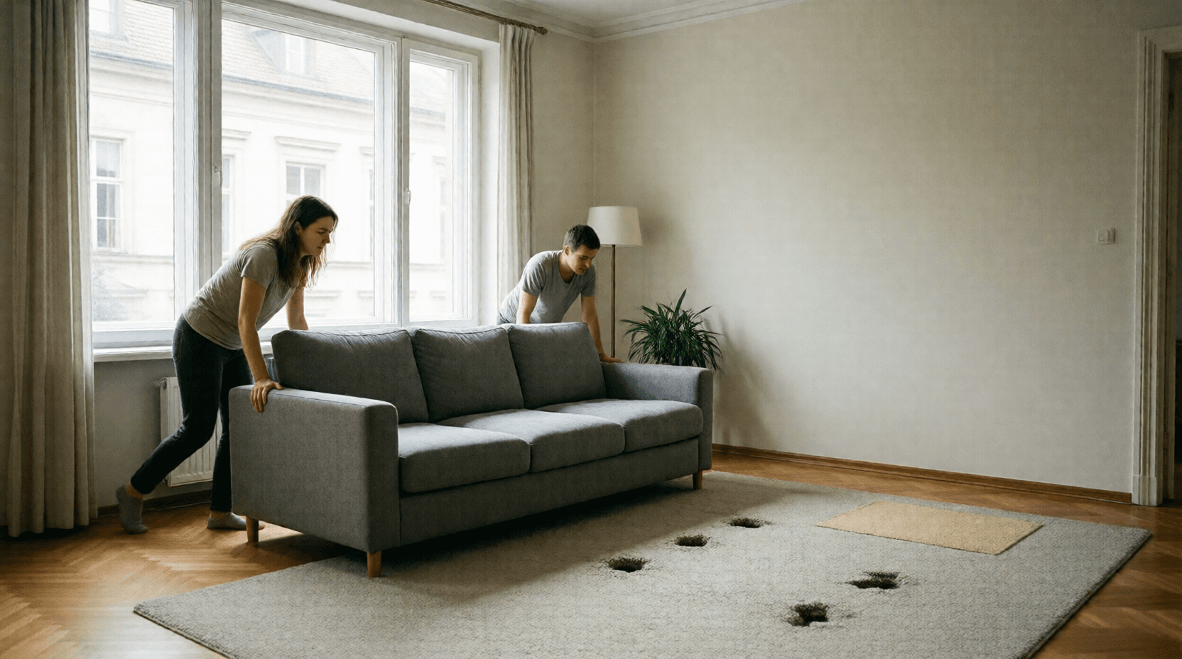 Am Wochenende haben wir das Wohnzimmer umgestellt, und jetzt steht das Sofa am Fenster.