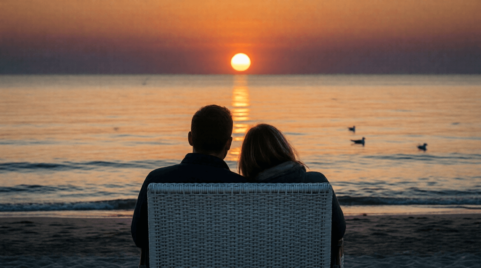 Wir saßen am Strand der Ostsee, bis die Sonne langsam im Meer unterging.