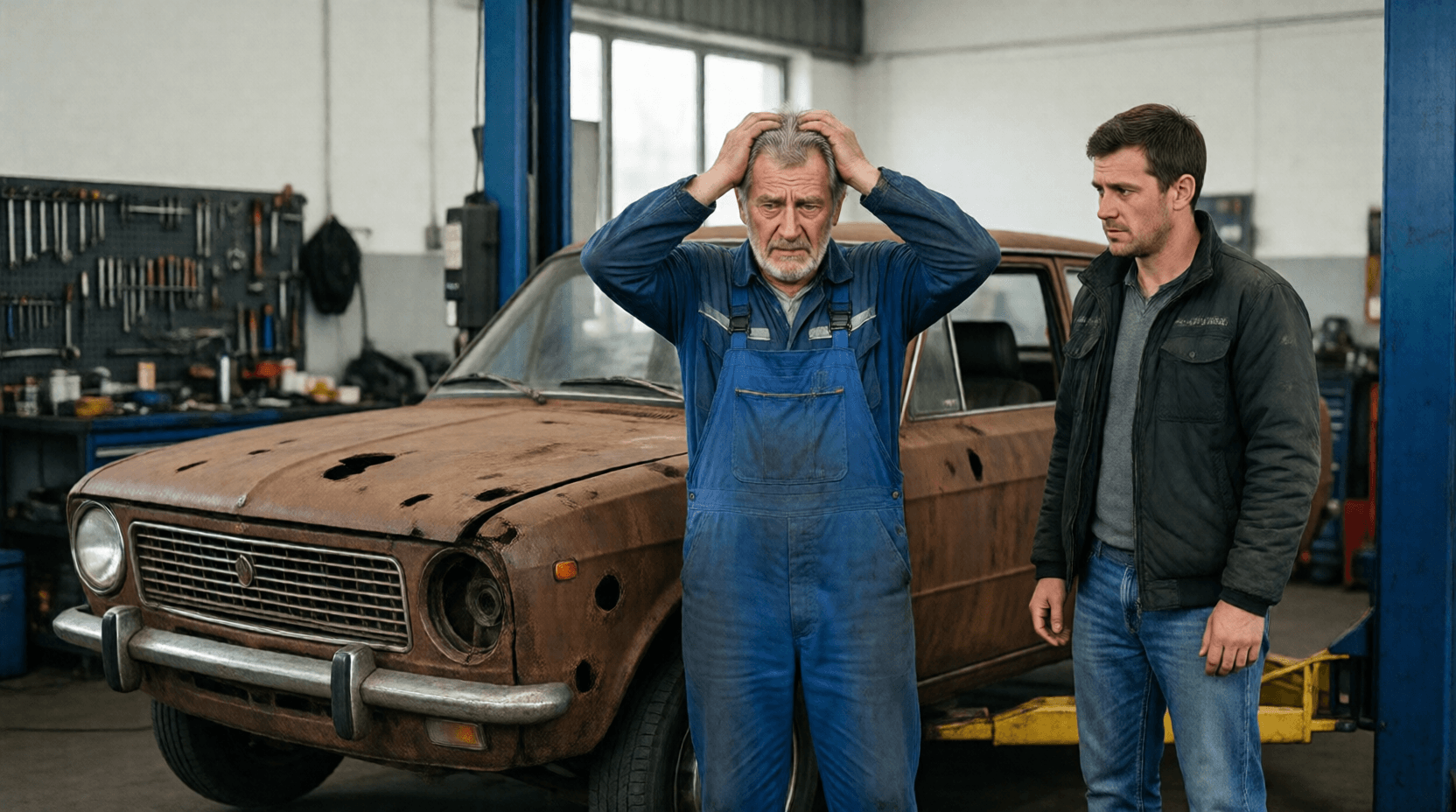Der Mechaniker erachtete eine Reparatur des völlig verrosteten Autos nicht mehr für sinnvoll.