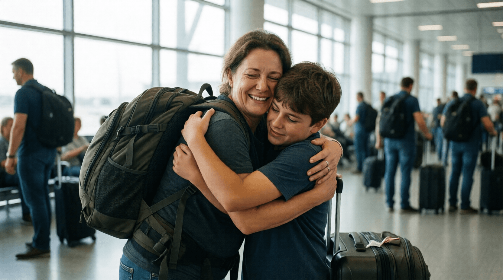 Als ihr Sohn aus Australien zurückkam, umarmte ihn die Mutter am Flughafen ganz fest.