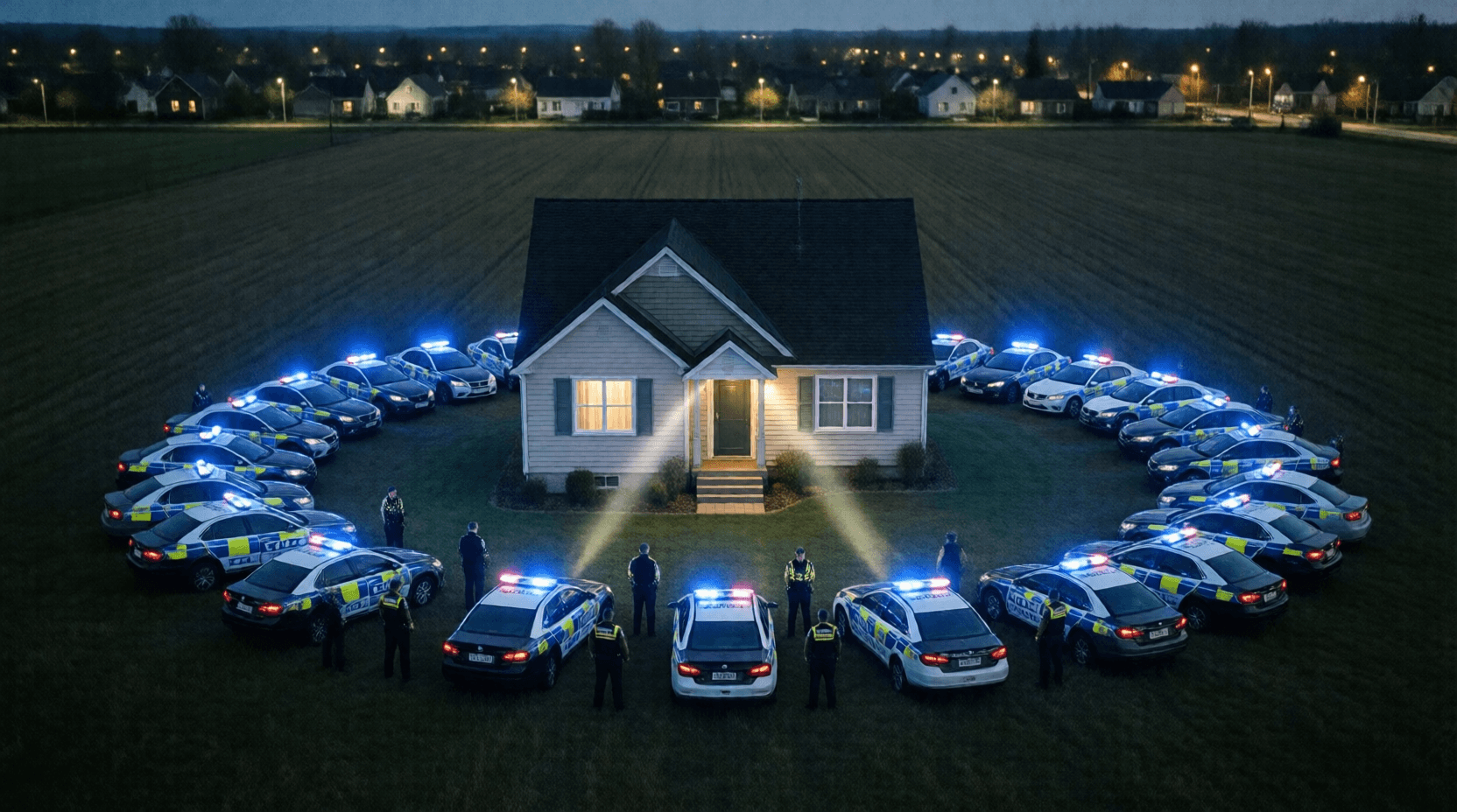In der Nacht umstellte die Polizei das Haus, in dem sich der Bankräuber versteckte.