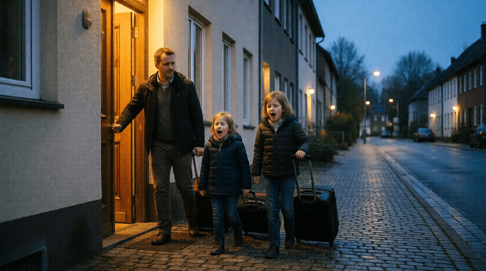 Noch vor Sonnenaufgang verließen wir mit unseren Koffern das Haus.