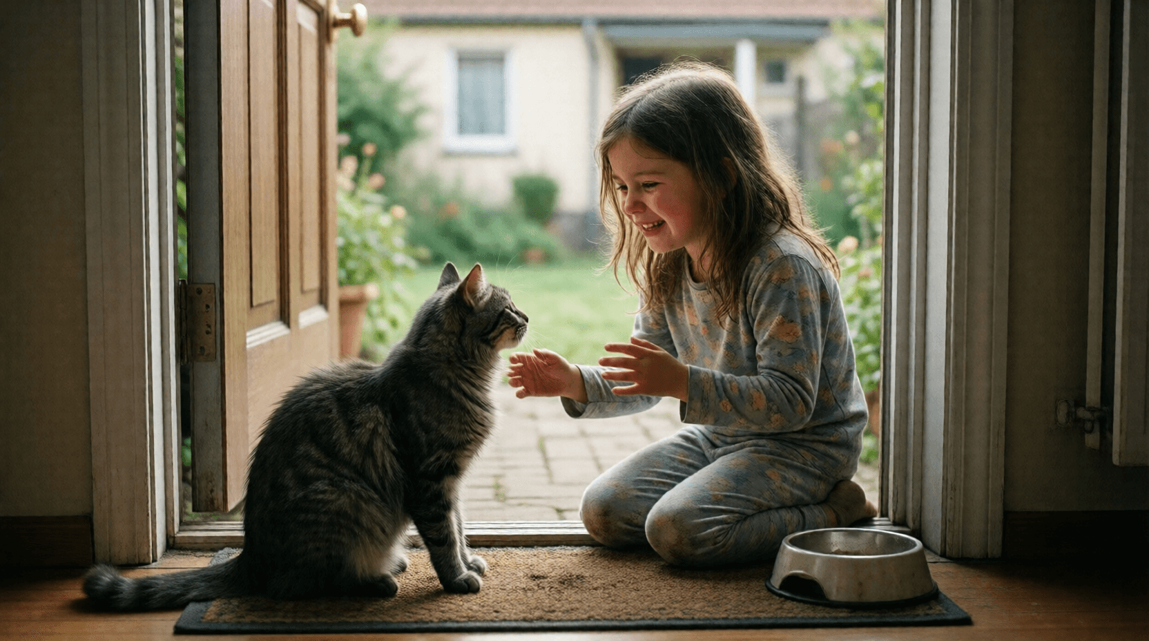 Nach drei Tagen ist unsere Katze endlich wiedergekommen, ganz schmutzig und hungrig.
