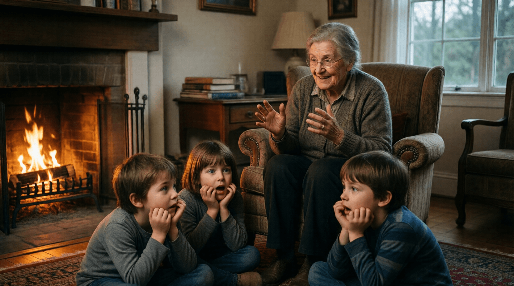 Die Enkel hörten ganz gespannt zu, als die Oma von ihrer Kindheit auf dem Bauernhof erzählte.